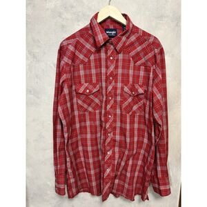 Wrangler Western Shirt Men's XL Tall Plaid Pearl Snap Cowboy